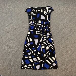 Ralph Lauren Geometric Blue and Black Midi Dress